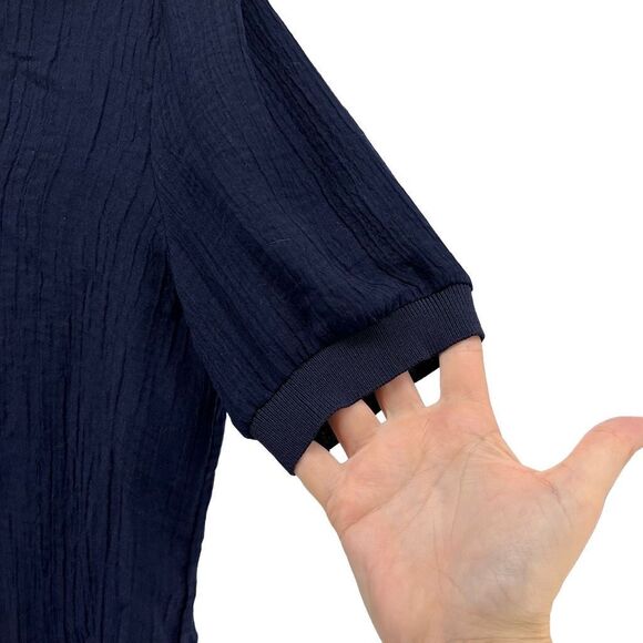 Current Air Polo Shirt Ribbed Knit Short Sleeve Crepe Collared Top Navy Blue M - Picture 8 of 9